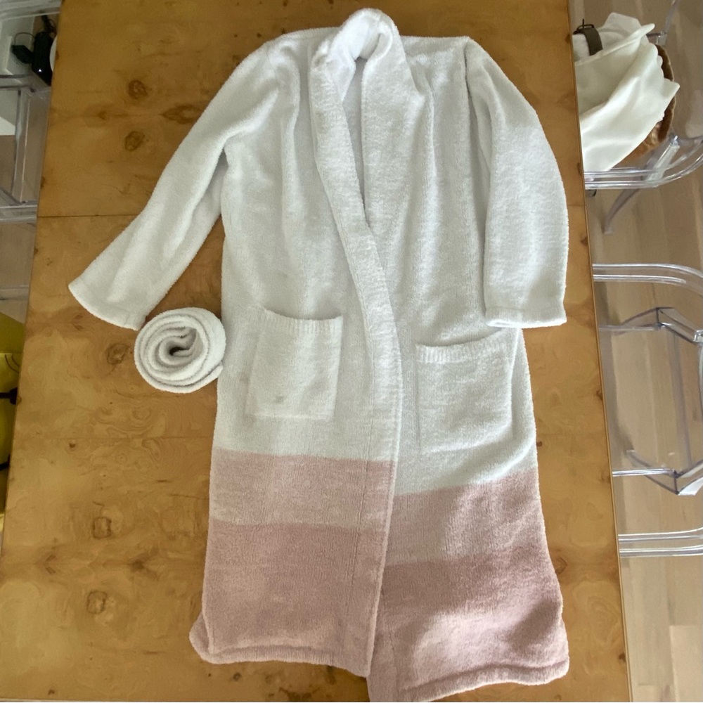 Barefoot Dreams white and pink ombré super soft robe